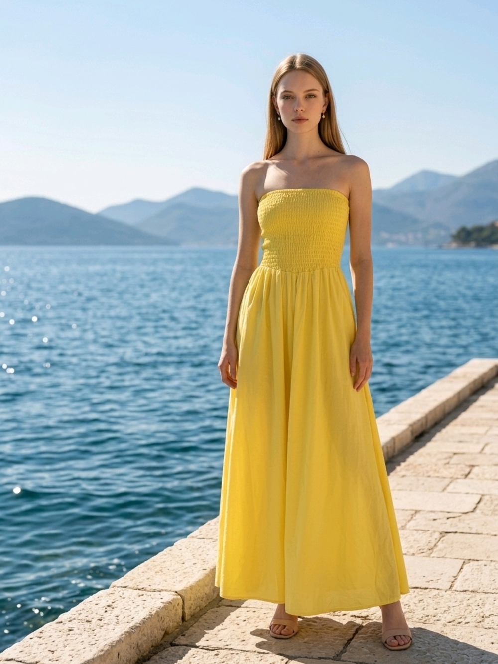 First Crush Yellow Smocked Maxi Dress XL Junior w/Pickups EUC